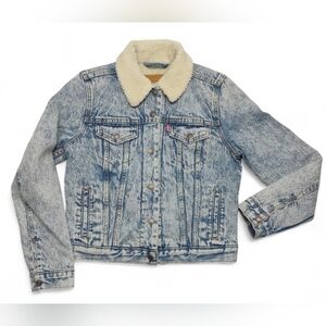 Big E Levi's Blue Denim Jacket with Cream Collar size small